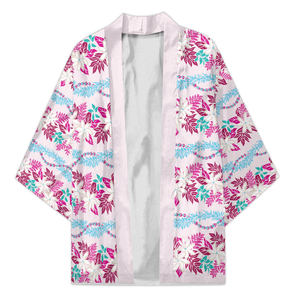 Monstera Tiare Plumeria Lei Pattern Kimono Pink Version LT01 Unisex Pink - Polynesian Pride
