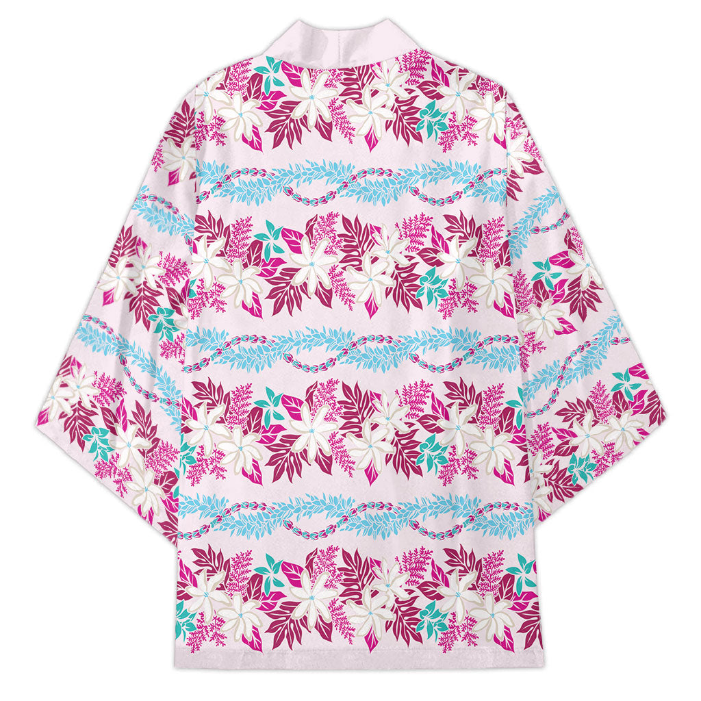 Monstera Tiare Plumeria Lei Pattern Kimono Pink Version LT01 - Polynesian Pride