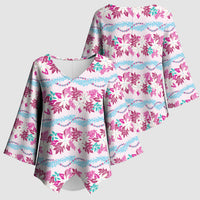Monstera Tiare Plumeria Lei Pattern Kimono Sleeve Blouse Pink Version LT01 - Polynesian Pride