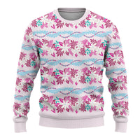 Monstera Tiare Plumeria Lei Pattern Ugly Christmas Sweater Pink Version