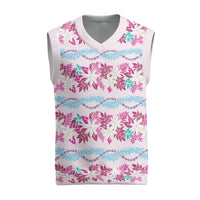 Monstera Tiare Plumeria Lei Pattern Christmas Knitted V-Neck Vest Pink Version