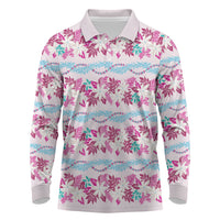 Monstera Tiare Plumeria Lei Pattern Long Sleeve Polo Shirt Pink Version