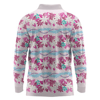 Monstera Tiare Plumeria Lei Pattern Long Sleeve Polo Shirt Pink Version