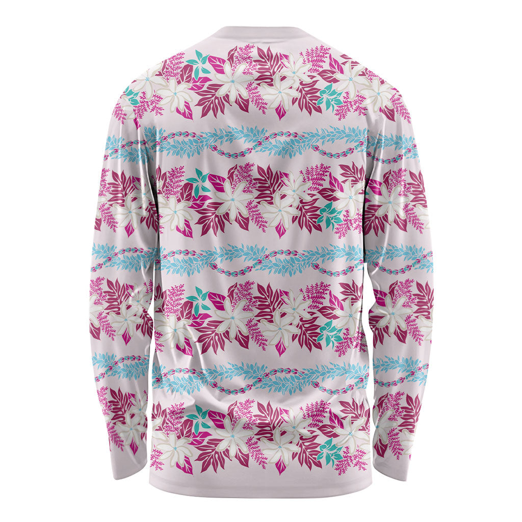 Monstera Tiare Plumeria Lei Pattern Long Sleeve Shirt Pink Version LT01 - Polynesian Pride