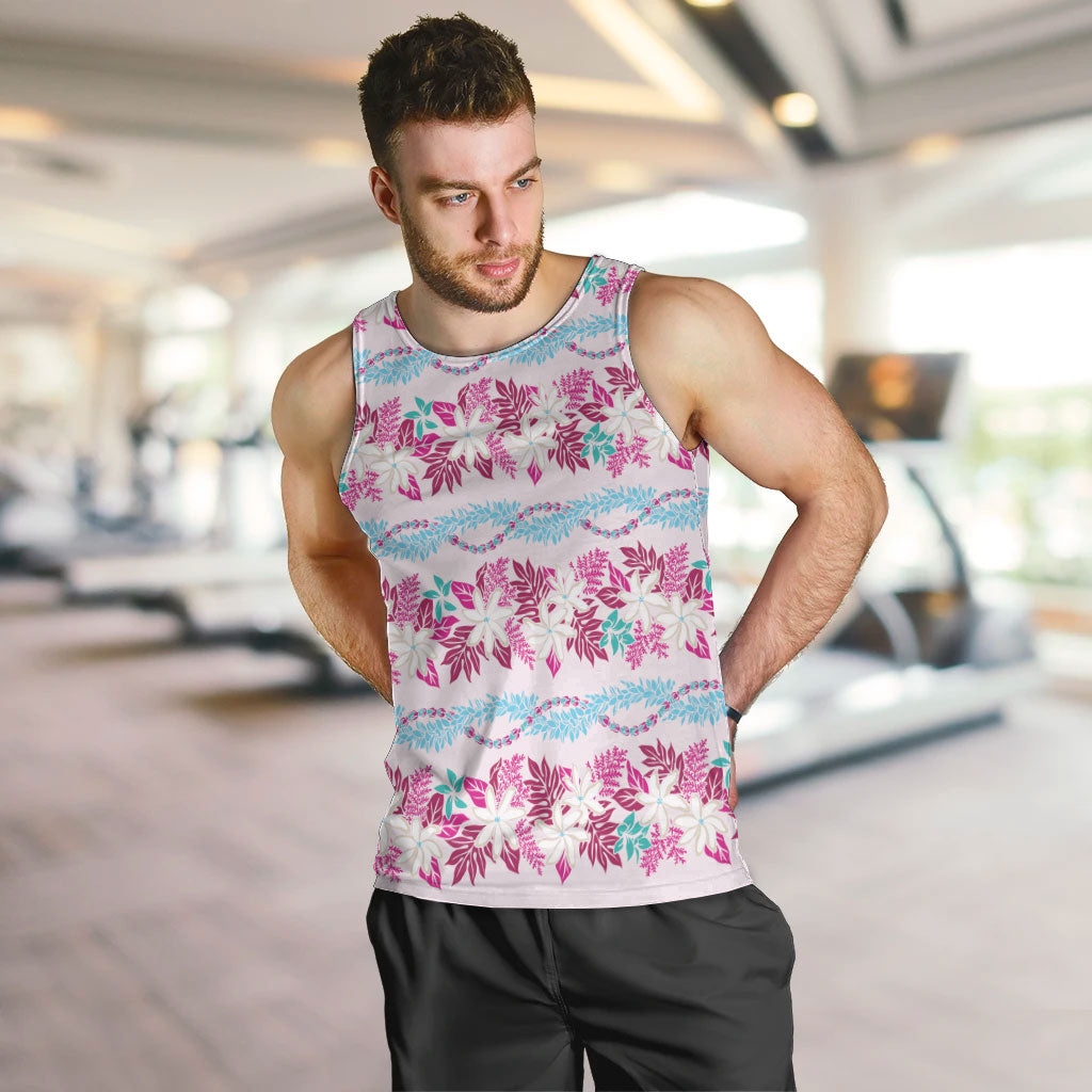 Monstera Tiare Plumeria Lei Pattern Men Tank Top Pink Version