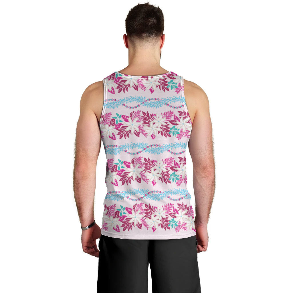 Monstera Tiare Plumeria Lei Pattern Men Tank Top Pink Version