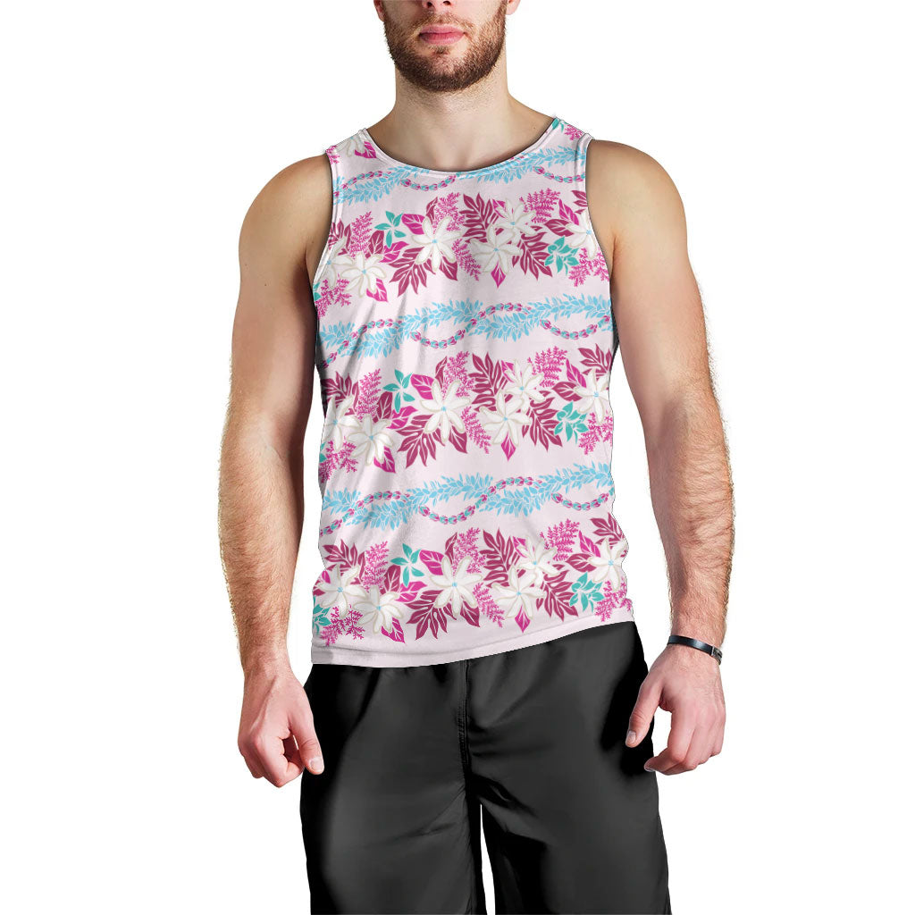 Monstera Tiare Plumeria Lei Pattern Men Tank Top Pink Version