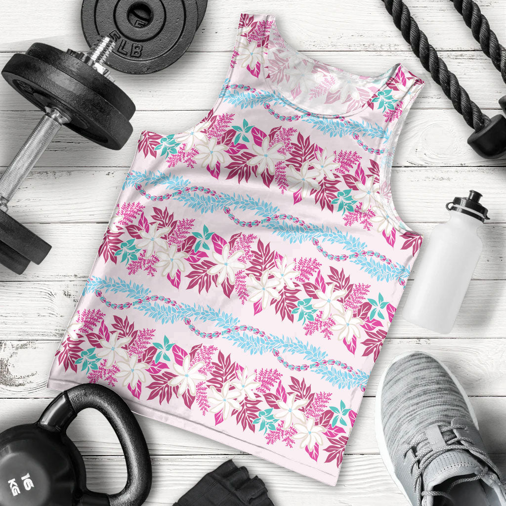Monstera Tiare Plumeria Lei Pattern Men Tank Top Pink Version