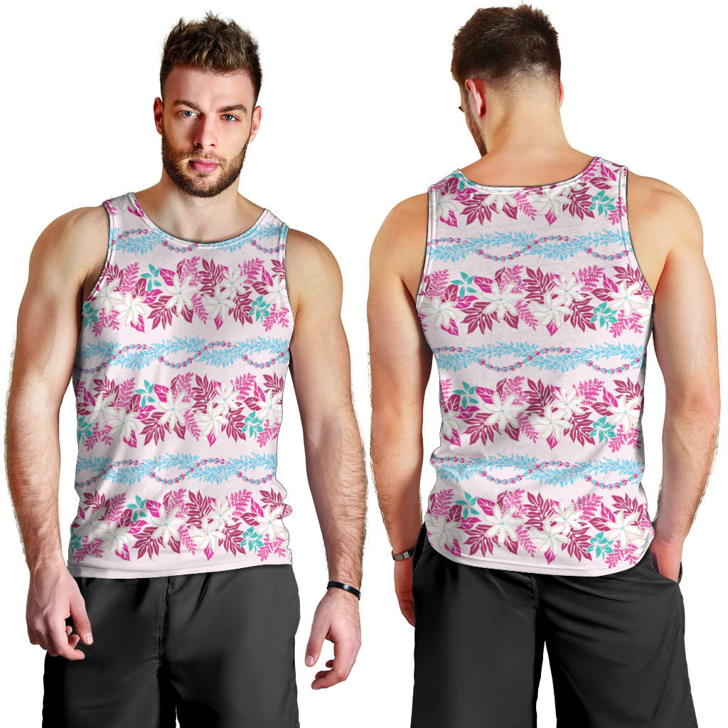 Monstera Tiare Plumeria Lei Pattern Men Tank Top Pink Version