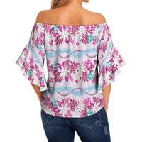 Monstera Tiare Plumeria Lei Pattern Off Shoulder Wrap Waist Top Pink Version
