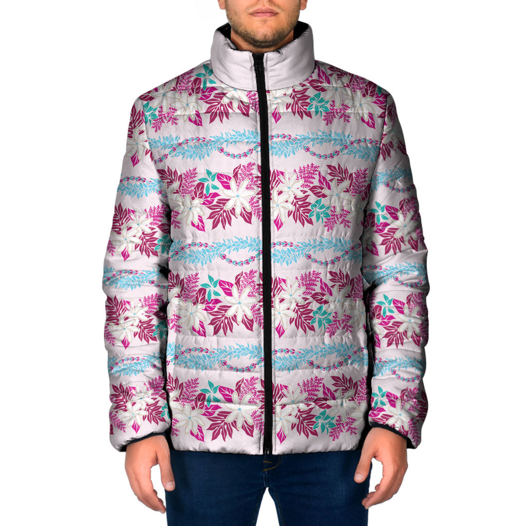 Monstera Tiare Plumeria Lei Pattern Padded Jacket Pink Version