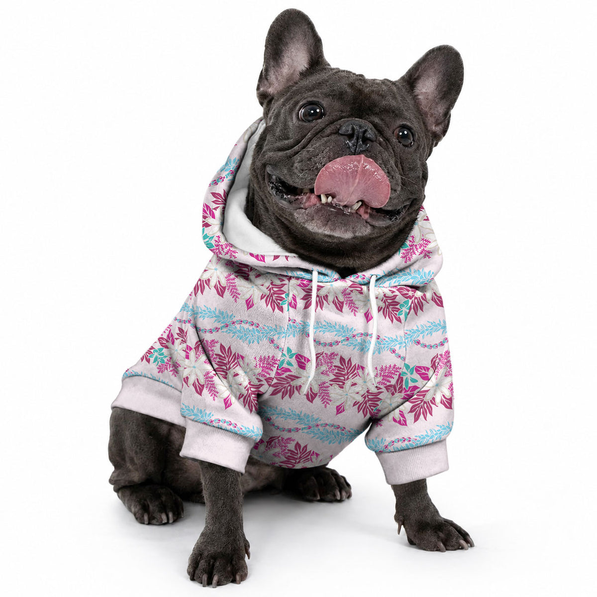 Monstera Tiare Plumeria Lei Pattern Pet Hoodie Pink Version