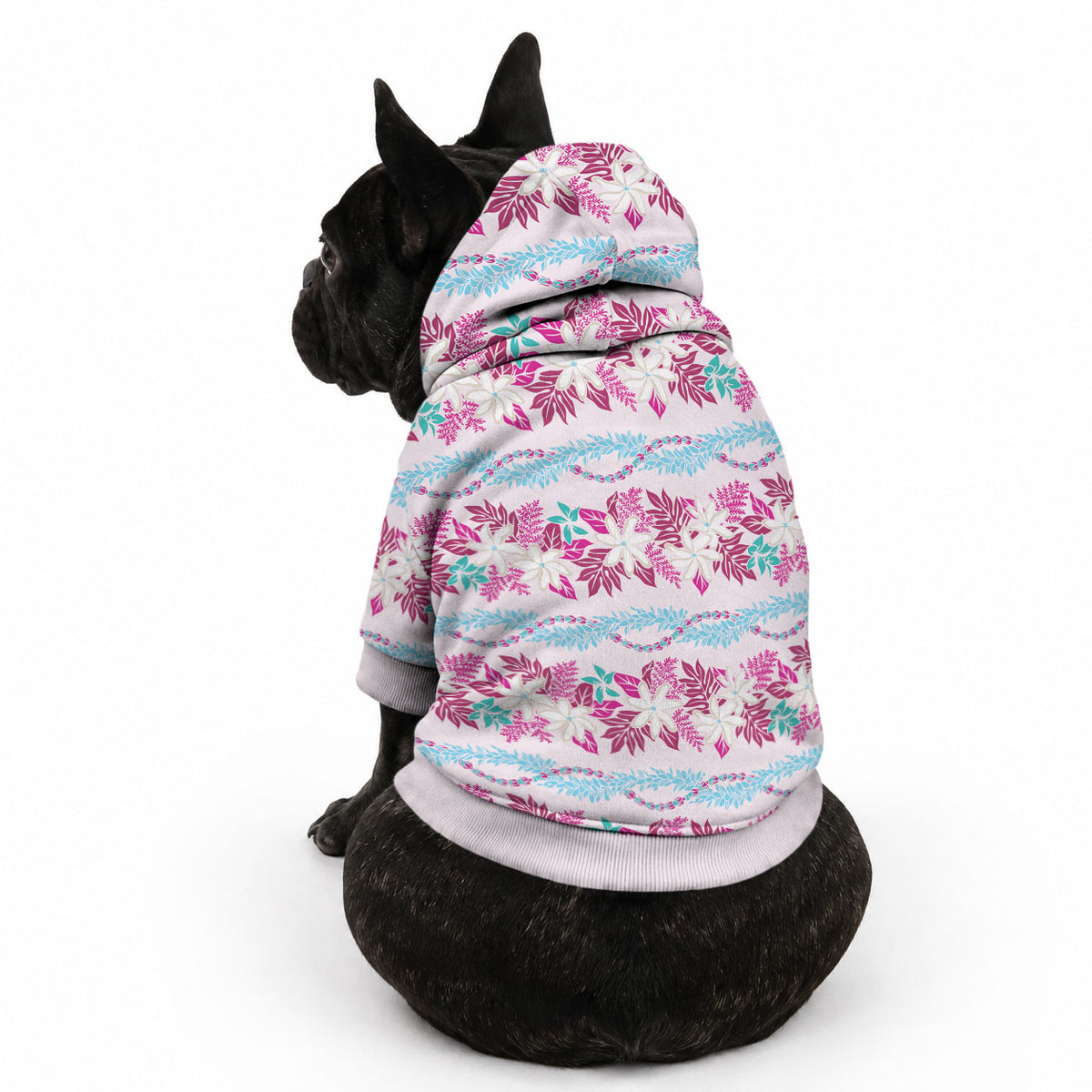 Monstera Tiare Plumeria Lei Pattern Pet Hoodie Pink Version