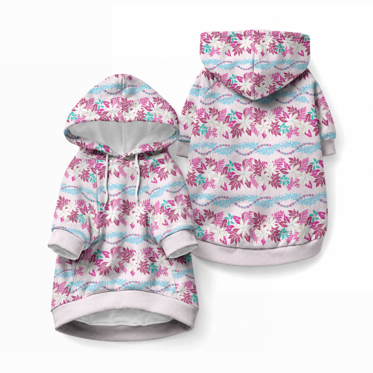 Monstera Tiare Plumeria Lei Pattern Pet Hoodie Pink Version