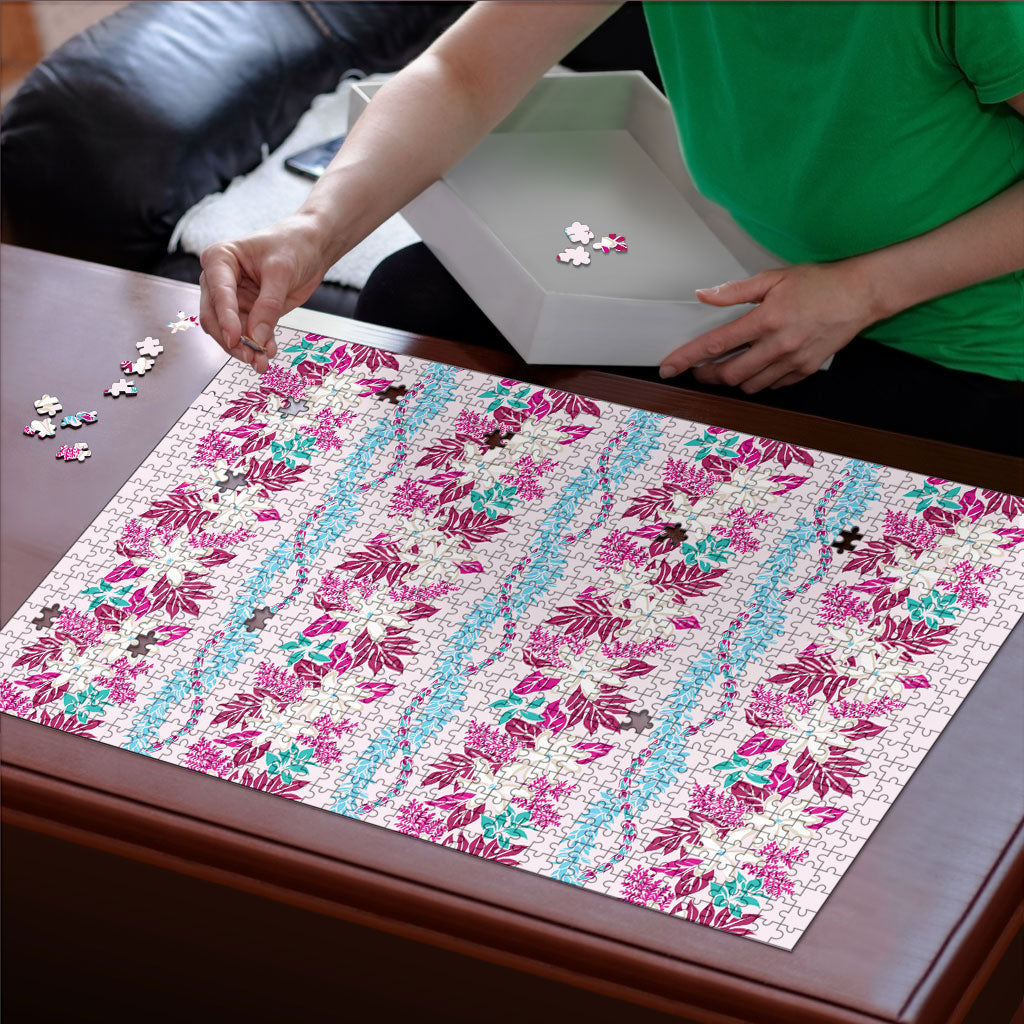 Monstera Tiare Plumeria Lei Pattern Puzzle Pink Version LT01 - Polynesian Pride