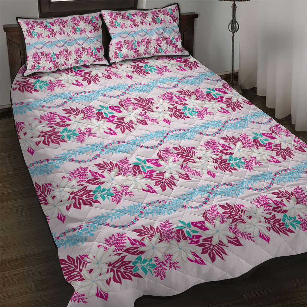 Monstera Tiare Plumeria Lei Pattern Quilt Bed Set Pink Version LT01 Pink - Polynesian Pride