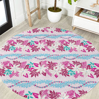 Monstera Tiare Plumeria Lei Pattern Round Carpet Pink Version LT01 Pink - Polynesian Pride
