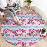 Monstera Tiare Plumeria Lei Pattern Round Carpet Pink Version LT01 - Polynesian Pride