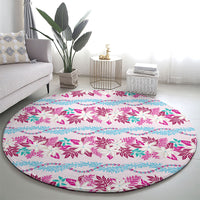 Monstera Tiare Plumeria Lei Pattern Round Carpet Pink Version LT01 - Polynesian Pride