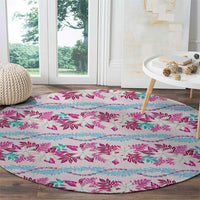 Monstera Tiare Plumeria Lei Pattern Round Carpet Pink Version LT01 - Polynesian Pride