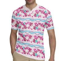 Monstera Tiare Plumeria Lei Pattern Rugby Jersey Pink Version LT01 - Polynesian Pride