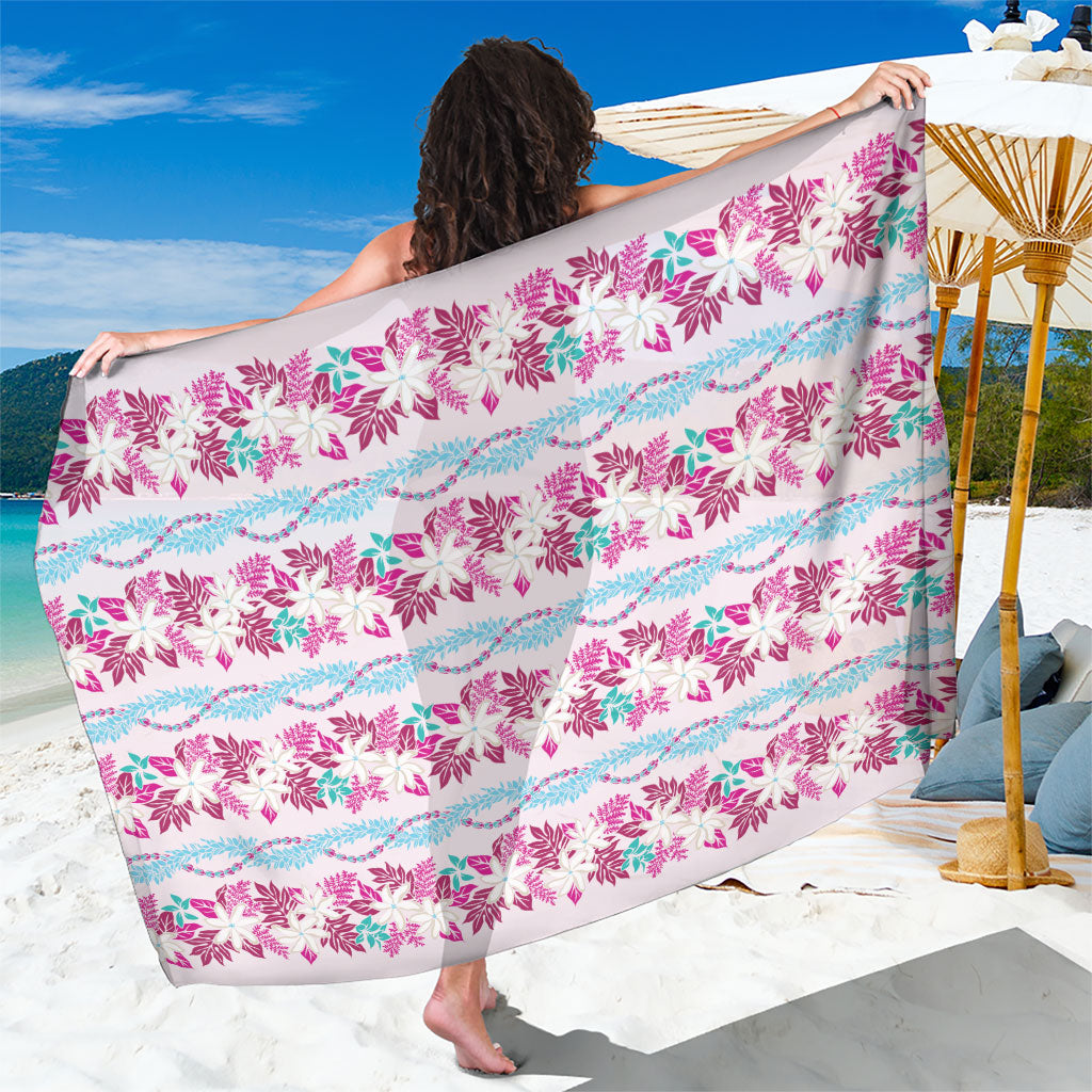 Monstera Tiare Plumeria Lei Pattern Sarong Pink Version LT01 One Size 44 x 66 inches Pink - Polynesian Pride