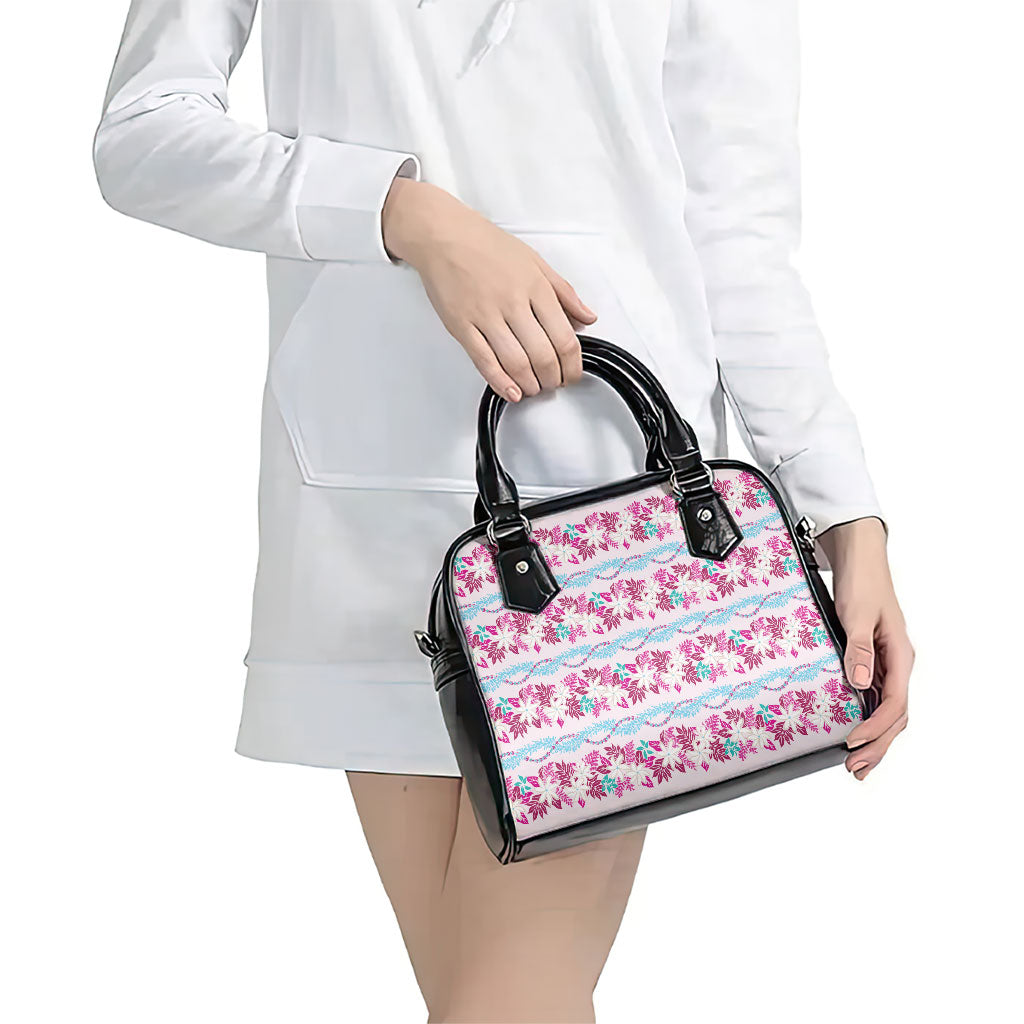 Monstera Tiare Plumeria Lei Pattern Shoulder Handbag Pink Version LT01 - Polynesian Pride