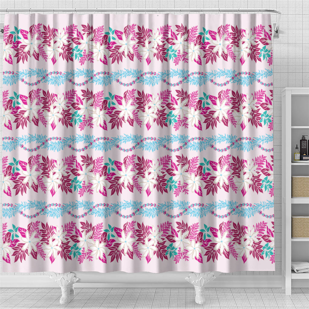Monstera Tiare Plumeria Lei Pattern Shower Curtain Pink Version LT01 - Polynesian Pride