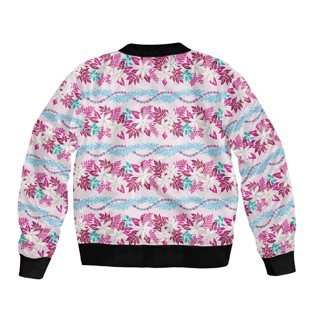 Monstera Tiare Plumeria Lei Pattern Sleeve Zip Bomber Jacket Pink Version LT01 - Polynesian Pride