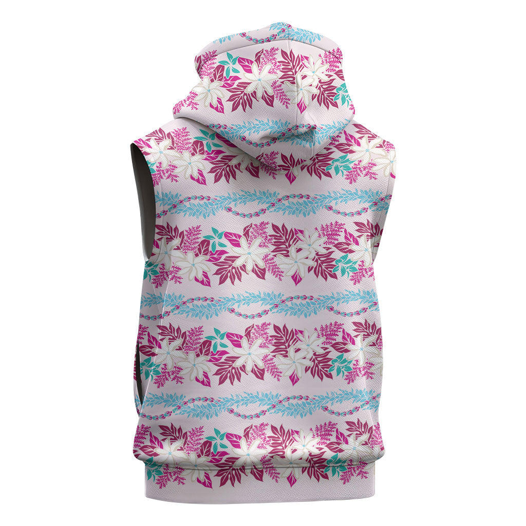 Monstera Tiare Plumeria Lei Pattern Sleeveless Hoodie Pink Version LT01 - Polynesian Pride