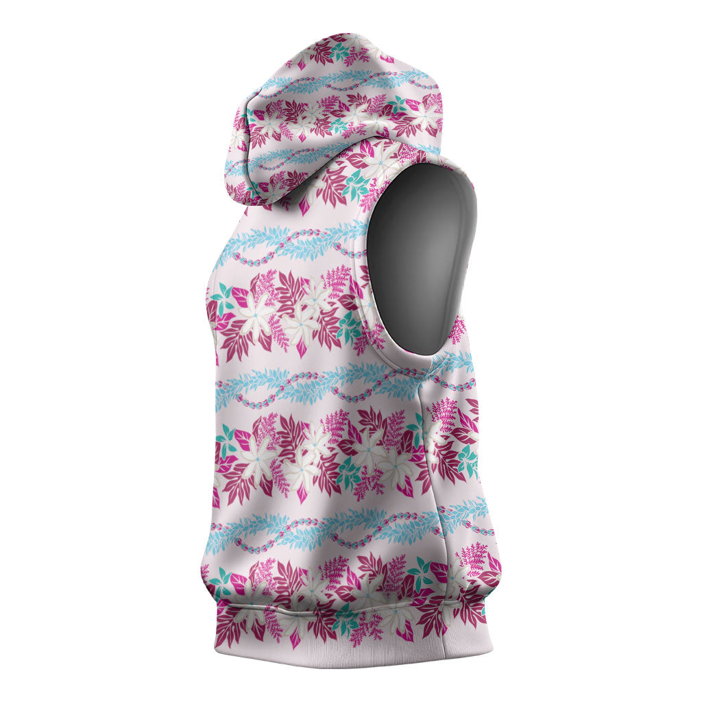 Monstera Tiare Plumeria Lei Pattern Sleeveless Hoodie Pink Version LT01 - Polynesian Pride