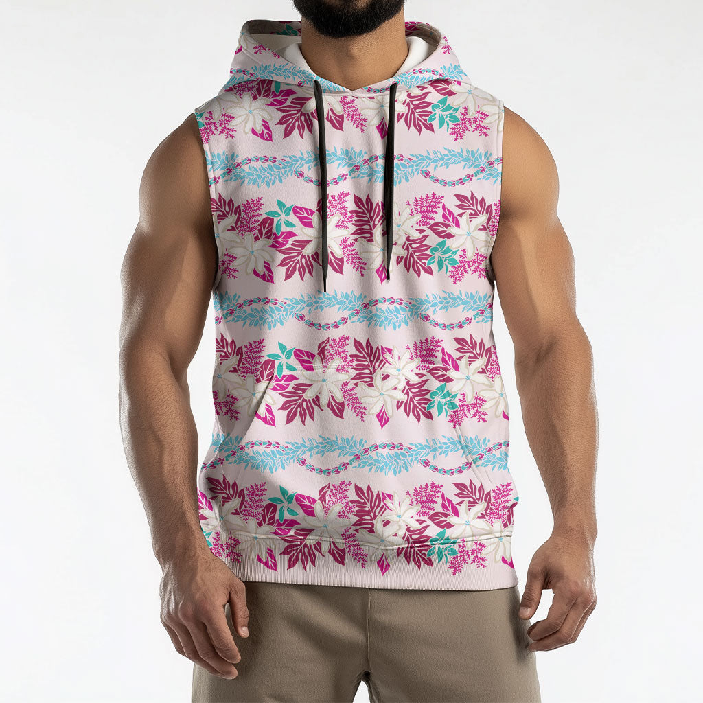 Monstera Tiare Plumeria Lei Pattern Sleeveless Hoodie Pink Version LT01 - Polynesian Pride