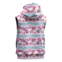 Monstera Tiare Plumeria Lei Pattern Sleeveless Zip Hoodie Pink Version