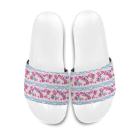 Monstera Tiare Plumeria Lei Pattern Slide Sandals Pink Version LT01 Pink - Polynesian Pride