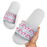 Monstera Tiare Plumeria Lei Pattern Slide Sandals Pink Version LT01 - Polynesian Pride
