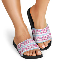 Monstera Tiare Plumeria Lei Pattern Slide Sandals Pink Version LT01 - Polynesian Pride