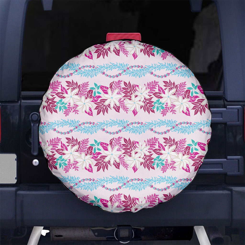Monstera Tiare Plumeria Lei Pattern Spare Tire Cover Pink Version LT01 No hole Pink - Polynesian Pride
