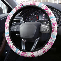 Monstera Tiare Plumeria Lei Pattern Steering Wheel Cover Pink Version