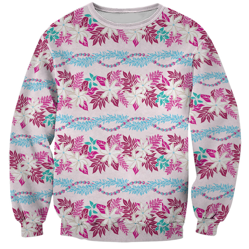 Monstera Tiare Plumeria Lei Pattern Sweatshirt Pink Version LT01 Unisex Pink - Polynesian Pride