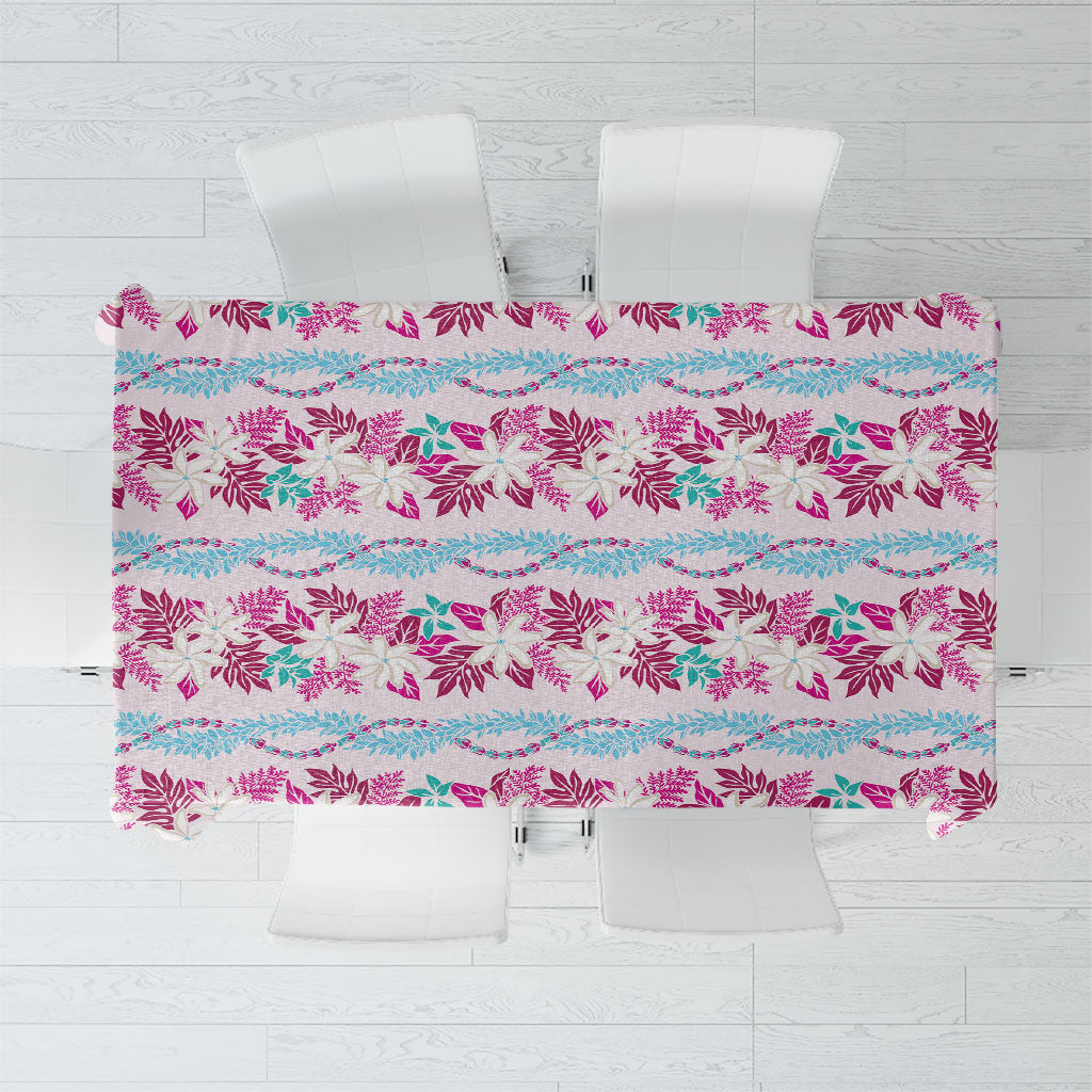 Monstera Tiare Plumeria Lei Pattern Tablecloth Pink Version LT01 Pink - Polynesian Pride