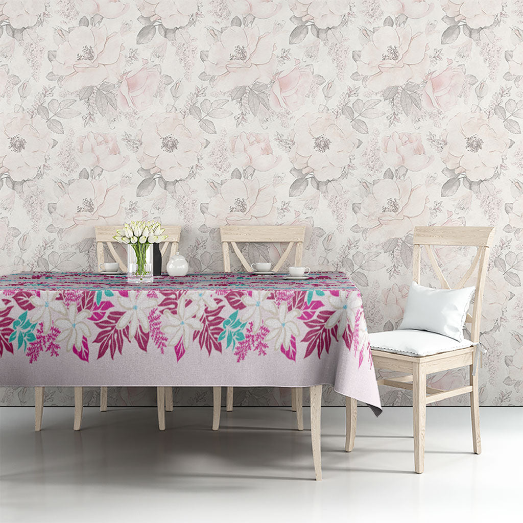 Monstera Tiare Plumeria Lei Pattern Tablecloth Pink Version LT01 - Polynesian Pride