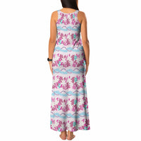 Monstera Tiare Plumeria Lei Pattern Tank Maxi Dress Pink Version