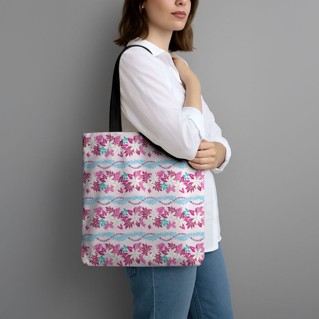 Monstera Tiare Plumeria Lei Pattern Tote Bag Pink Version LT01 - Polynesian Pride