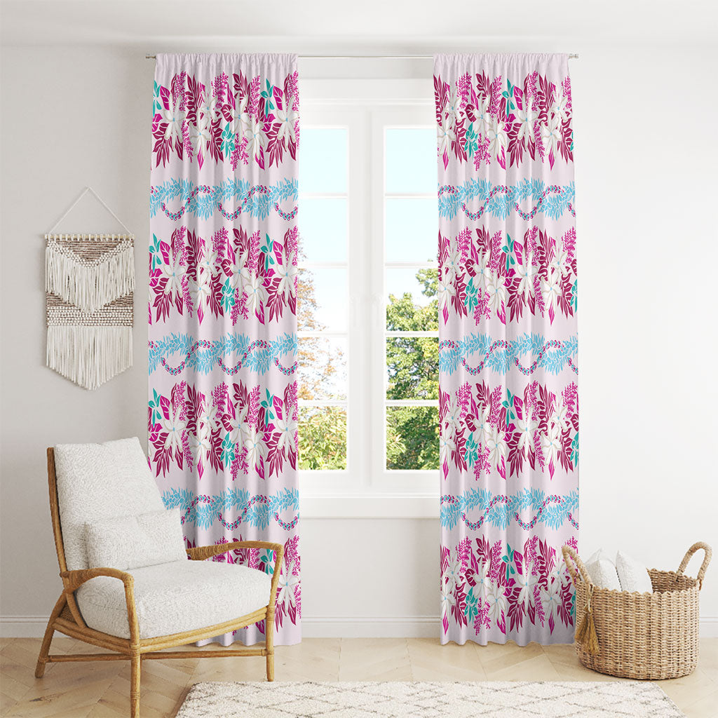 Monstera Tiare Plumeria Lei Pattern Window Curtain Pink Version LT01 - Polynesian Pride