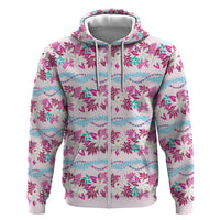 Monstera Tiare Plumeria Lei Pattern Zip Hoodie Pink Version LT01 Zip Hoodie Pink - Polynesian Pride
