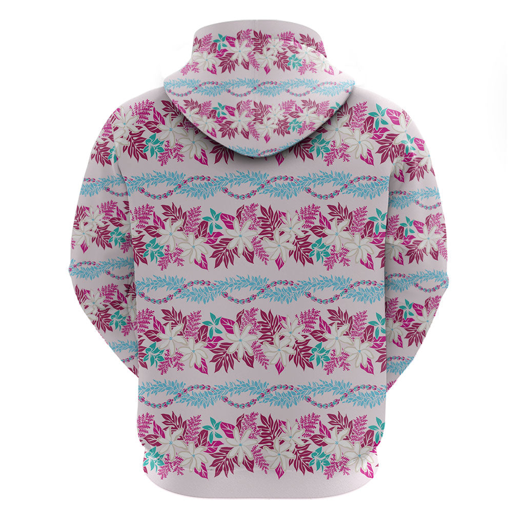 Monstera Tiare Plumeria Lei Pattern Zip Hoodie Pink Version LT01 - Polynesian Pride