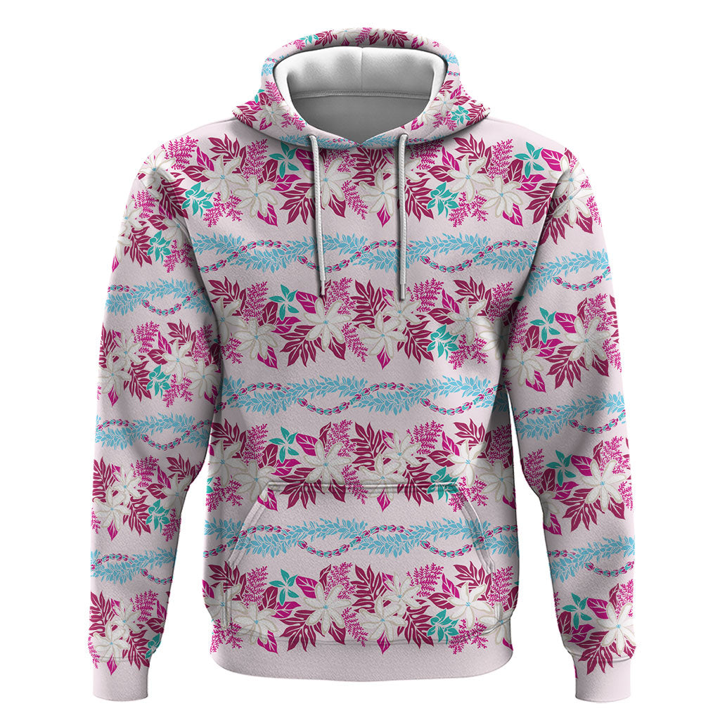 Monstera Tiare Plumeria Lei Pattern Zip Hoodie Pink Version LT01 Pullover Hoodie Pink - Polynesian Pride