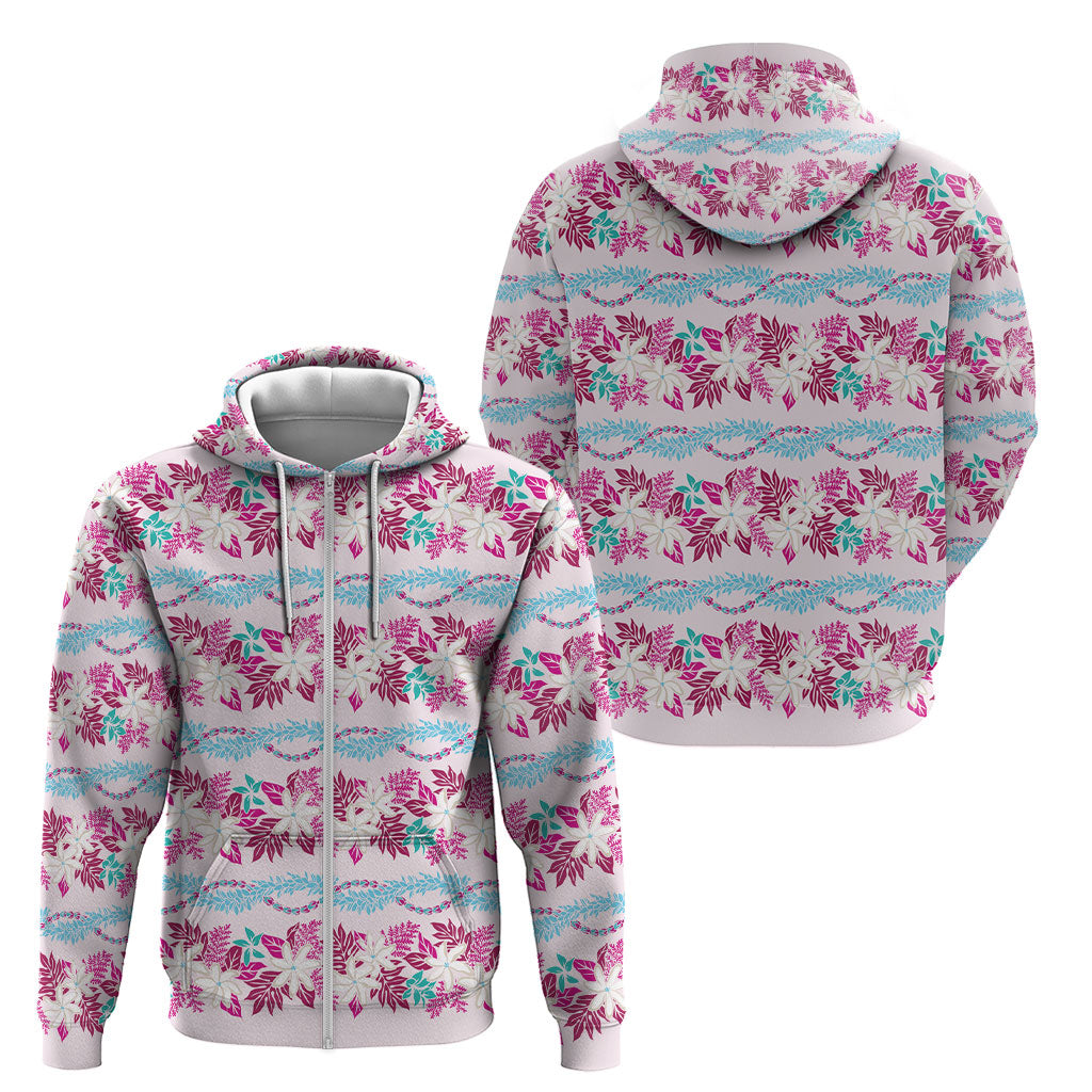 Monstera Tiare Plumeria Lei Pattern Zip Hoodie Pink Version LT01 - Polynesian Pride