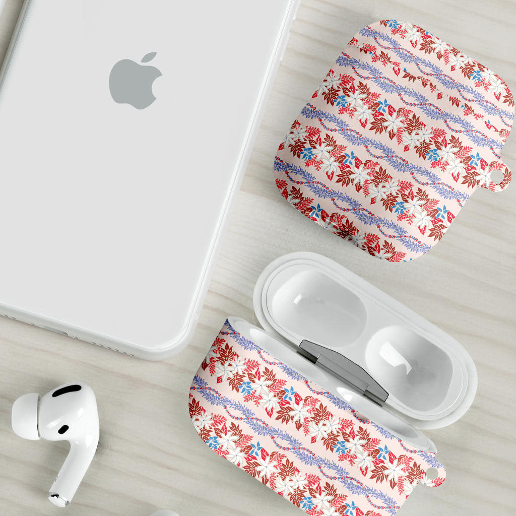 Monstera Tiare Plumeria Lei Pattern AirPods Case Red Version LT01 - Polynesian Pride