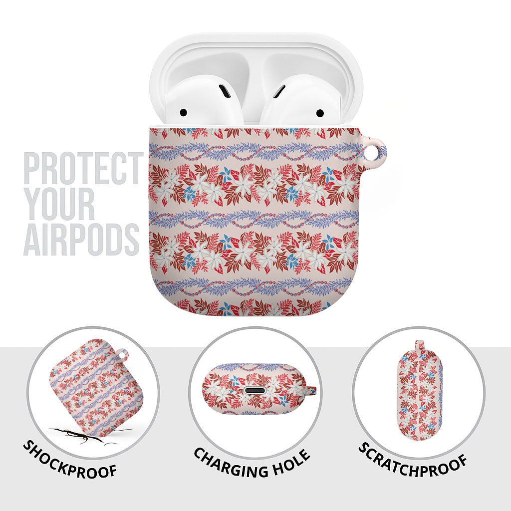 Monstera Tiare Plumeria Lei Pattern AirPods Case Red Version LT01 - Polynesian Pride